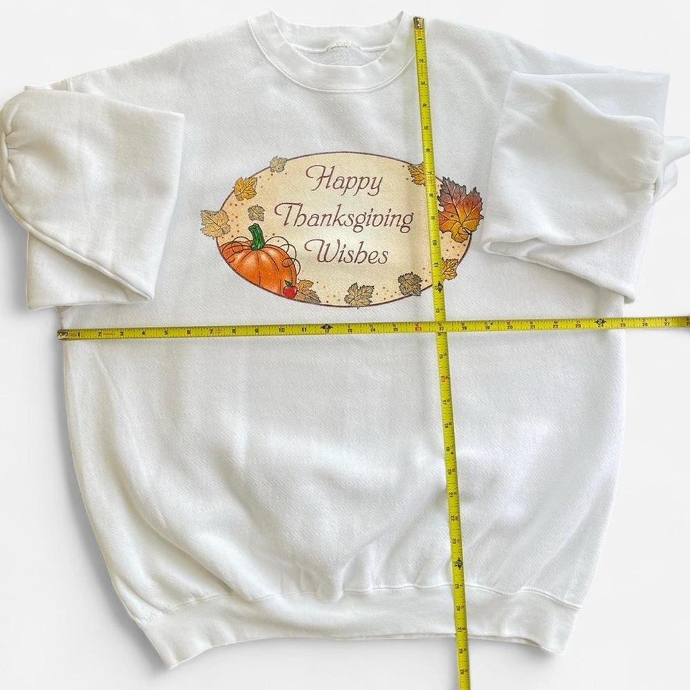 Vintage White Oversized Fall Happy Thanksgiving Wishes Holiday Sweatshirt - Picture 4 of 6